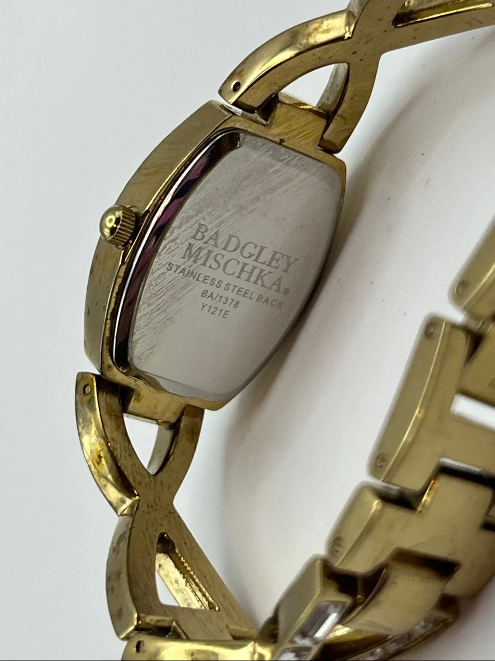 Badgley Mischka Gold Crystal-Accented Women's Bracelet Watch